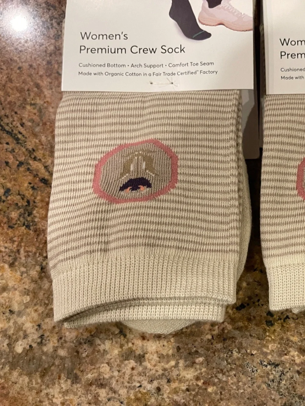 Pact Tulip Pin Stripe  Premium Crew Socks Two Pair NWT!